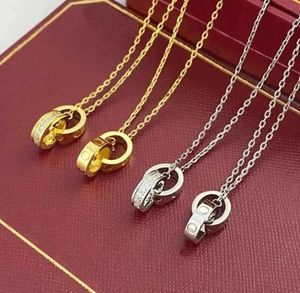 Trendy titanium steel lock bone chain Designer Personalized double circular pendant Luxury High-end feel Simple and Fashionable interlocking rings necklaces
