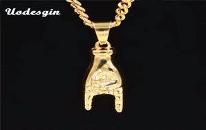 UoDesign New Gold Color Mano Cornuto Pendant Necklace Boxing Chain Rock Horned Hand Charm Halsband Hip Hop Stars Jewelry Gift4131475