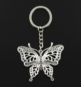 Fashion 30mm Key Ring Metal Key Chain Keychain Jewelry Antique Bronze Silver Color Plated Hollow Butterfly 60x48mm Pendant3055264