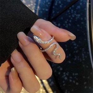 Cluster Rings Silver Color Acrylic Crystal Ring For Women Rock Adjustable Open Zircon Snake Street Fashion Jewelry Accessories