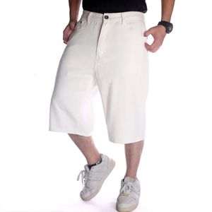 Pure White Loose Plus Size Hip-hop Jorts Mens Cropped Denim Shorts Solid 240430