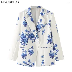 Abiti da donna keyanketian 2024 lancio di lancio floreale stata vintage vintage abito asimmetrico sottile sottile cappotto di cappotto corto top