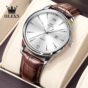 Olevs Luxury Mens Watches Orologio in pelle di moda di alta qualità per uomini impermeabili originale Classic Quartz Owatch Reloj Hombre 240428