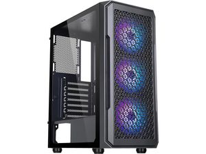 Diypc S3 preto USB3.0 Aço/ vidro temperado ATX ATX Caixa de computador Tower Mid Tower w/ Painel de vidro temperado e 3 x fãs de LEDs de argb x front (pré-instalado)