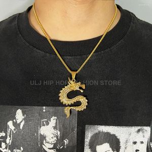 Chains ULJ Hip Hop Zodiac Dragon Pendant Chinese Style Iced Out Men's And Women's Sweater Stainless Steel Necklace Jewelry