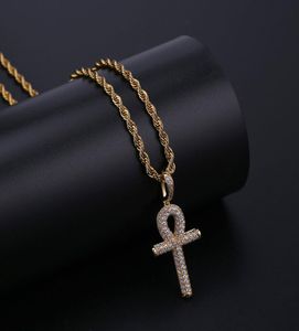 Solid Ankh Pendant Cubbico Zircone Catene hip hop micro pavimentazione cz pietre in stile egiziano pendenti per uomini donne2654488