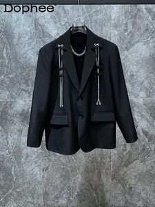 Herrenanzüge 2024 Blazer hübsche männliche trendige modische Kette Design Langarmanzug Top Lose Komfort Jugend Ity