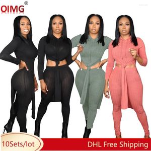 Women's Two Piece Pants 10 Wholesale Fall Outfits Women Sets Long Sleeve Hooded X-long Top Leggings Sexy See Through Clothes Club Wear 10247