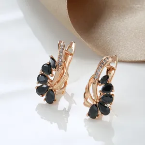 Orecchini a pennaglie Gulkins di alta qualità Black Natural Zircone Drop per donne 585 Rose Gold Gold Fedding Feste Giochi di gioielli