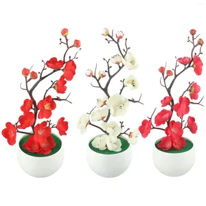 Dekorativa blommor Artificial Plum Blossom Potted Plant Simulation Bonsai Fake Plastic Flower Room Garden Desktop Balcony Decor