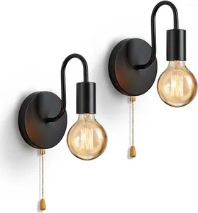 Wandlampe Lichtess Vintage Pull -Kettenleuchte Set aus zwei schwarzen Wandleuchten Industrie hart verkabelt für Schlafzimmer Wohnzimmer Küche