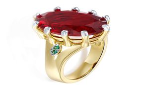 Prezent świąteczny dla żony Big Owalny Czerwony Pierścień Złotu Goldgolor 2 ton biżuterii rocznica luksusowy duży kamień biżuterii7224226