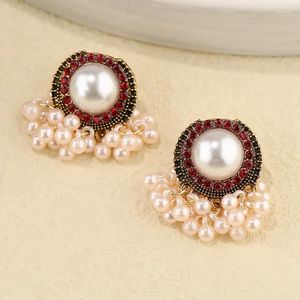 Dangle Earrings Bollywood Pearl Tassel For Women Ethnic Afghan Jewelry Classic Round Red CZ Wedding Bijoux