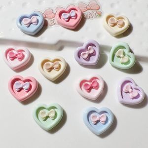 Dekoratif Figürinler 20pcs Kawaii Bowknot Heart Flatback Reçine Cabochon Scrapbooking Telefon dekorasyonu DIY el yapımı mücevher zanaat