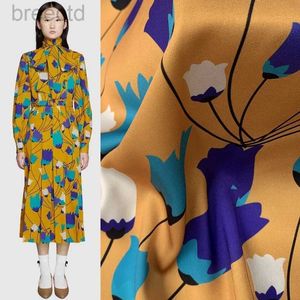 Fabric Polyester satin summer dress shirt high-end blue flowers pattern custom fashion flower printed cloth handmade diy sewing fabric d240503