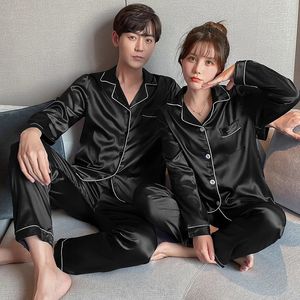 Couple Pajama Sets For Mens Pyjama Loungewear Long Sleeve Sleep Plus Size Pj Trousers Satin Pajamas Sleepwear Lover Silk Pijamas 240430