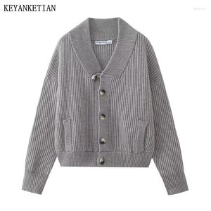 Женские трикотаж Keyanketian осень/зимняя серая вязаная кардигановая куртка V-образное вырезо