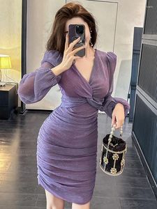 Casual Dresses Fashion Lady Elegant Vintage Glitter Shiny Short Evening Dress Women Clothing Chic Sexy Folds Skinny Mini Party Birthday