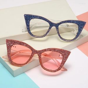 Солнцезащитные очки 2024 Сексуальные кошачьи глаза личность Bling Athestone Shades Uv400