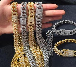 Mens Iced Out Chain Hip Hop Jewelry Necklace Bracelets Rose Gold Silver Miami Cuban Link Chains Necklaces29924772132