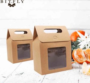 Bitfly Rustic Kraft Paper Gift Box Wedding Christmas Candy Chocolatesnackcake Package Bag PVC Window Seal Joxes 210409350367