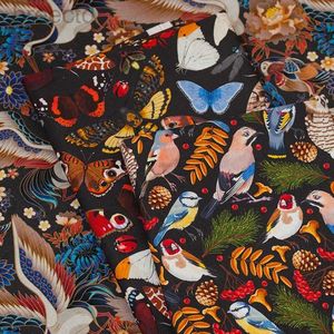 Tessuto Morris Fabric Animals Animali Fox Rabbit Owl Bird Cotton Stampato per fai -da -te fatti a mano da mezzo metro D240503