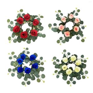 Flores decorativas anel de velas Wreath Wreath Desk Candlestick Rose Artificial para sala de jantar