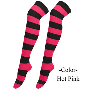 Frauen Socken 1 Paar Kawaii Süßigkeiten Farbe gestreiftes Weihnachten über Knie lange Strümpfe Cosplay Party Baumwolle bequemer Schlanker