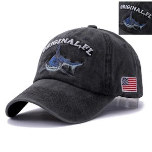 2024 Lavagem de alta qualidade Cotton America Flag Shark Mens Capmos de beisebol para homens Hip Hop Hop Papai Hat Gorras 240426