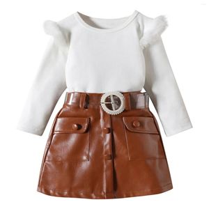 Girl Dresses Toddler Girls a manica lunga top bianchi e gonna abiti a due pezzi casual abiti per bambini in cotone pagliaccio da 3 mesi