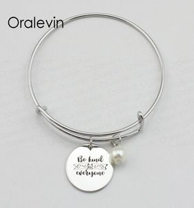 Hot Sale BE KIND TO EVERYONE Inspirational Hand Stamped Engraved Pendant Expandable Bracelet Bangle Gift Jewelry,10Pcs/Lot, #LN2087B9909465