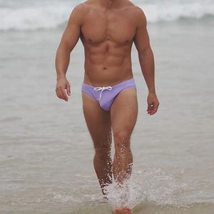 Мужские шорты мужские бикини купальные костюмы с низким ростом плавки сплошной купание сексуальное купальник с эластичным пламенем лаванды с упругими шнурками