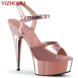 Dance Shoes Summer Ladies Wear Sexy 15cm Rose Gold Stiletto Plating Waterproof Platform 6-inch Party Sandals Model Pole Dancing