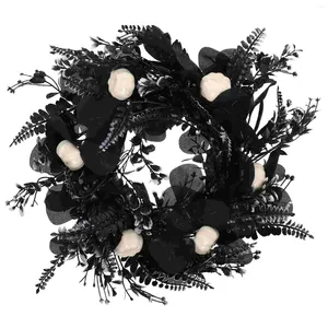 Flores decorativas Halloween Black Wreath Flower Pumpkin Small Decor Fake Housed Housed Door Gothic Holding Eucalyptus