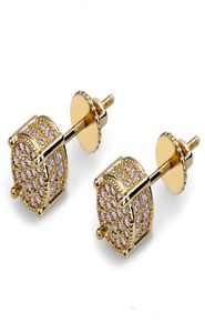 Hip Hop Men039s Iced Out Twotone Micropave Zircon Stone Screen Backs Round Halo Stud Earrings 9mm6666276