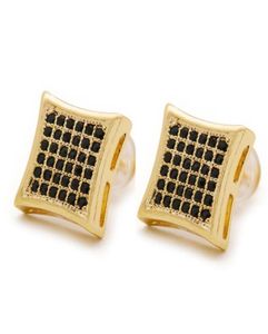 Hip Hop Full Diamonds Studs dla mężczyzn Geometria Czarne złote kolczyki z złotym sznurkiem Ald Diamond Biżuteria