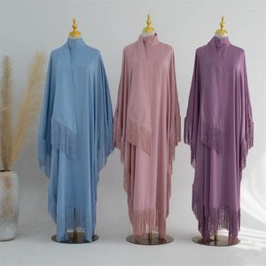 Roupas étnicas caftan eid muçulmano vestido de festa ramadã dubai abaya peru islã vestidos de noite longa musulmane kaftan vestidos tassel