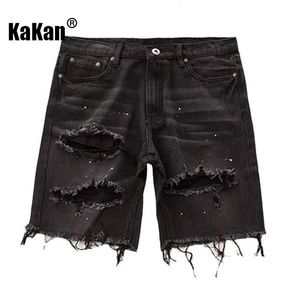 Kakan - Summer Distressed Denim Shorts for Men Korean Youth Slim Fitting Small Leg Quarter Pants Jeans K58-DK322 240428