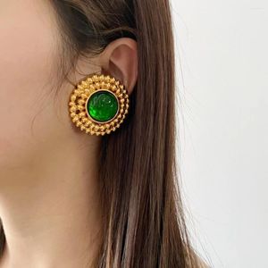 Backs Earrings Retro Style Ear Clip With Glass Inlay Geometric Exaggeration