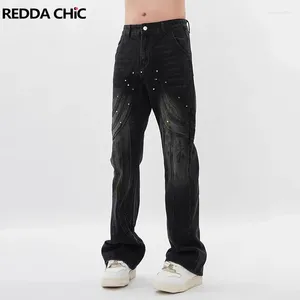 Men's Jeans REDDACHIC Splash Ink Flare For Men Relaxed Distressed Line Patchwork Vintage Bootcut Denim Pants Y2k Harajuku Streetwear
