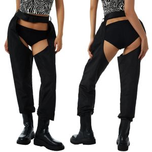 Women Sexy Hollow Out Pants Loose Fit High Waist Cargo Trousers Clubwear Buckles Bottomless Crothchless Pants Long Rave Legging 240424