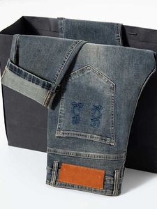 Jeans män stretch designer ben öppen gaffel tät capris denim raka byxor tillsätt fleece tjockare bantning jean byxor homme joggar broderi tryckning