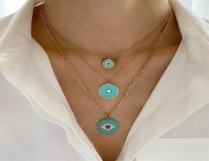 Blue Turquoises Black Zirconia Zirconia Cz Coin Coin Coin Pendant Necklace مع سلسلة صلة مفتوحة 201188308977