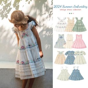 Ragazze per bambini Dress Summer LA con bambina in stile vintage Industria pesante ricami High ricami giocano Princess 240413