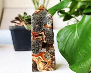 Decorative Figurines Natural Agate Crystal Tower Stone Wand Point Room Decoration And Pyrite Mineral Symbiont Ornaments Reiki Heal5389865