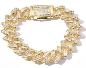 Мужчина Iced Miami Cuban Bracelet 14K золотые сплошные алмазы 15 мм браслеты CZ Кубические украшения циркония1253804