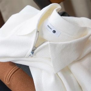 Spring Waffle Half-Zip White Polo Shirt For Men High-End LuxuryPlus Size Mens Shirt Polo T Shirt For Men Turndown Sweater 240418