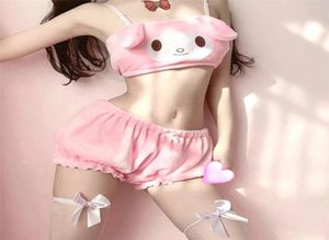 Śliczne Kawaii Women039s Zestaw 2 sztuki różowy wygodny piżama bielizna bawełniana seksowna pushup Bra Shorts żeńska bielizna 210832816689