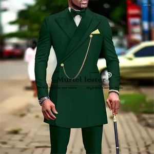 Men's Suits Green Suit Men For African Custom Made Long Coat With Pants 2 Pieces Set Groom Tuxedos Wedding Male Fashion Prom Blazers