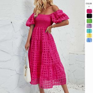 Hot Selling Summer Long Dress Bubble Kort ärm flödande skiktad strand a-line kjol med foder för kvinnor